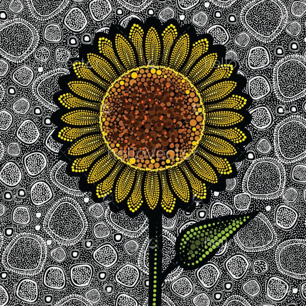 Aboriginal dot art design with sunflower
