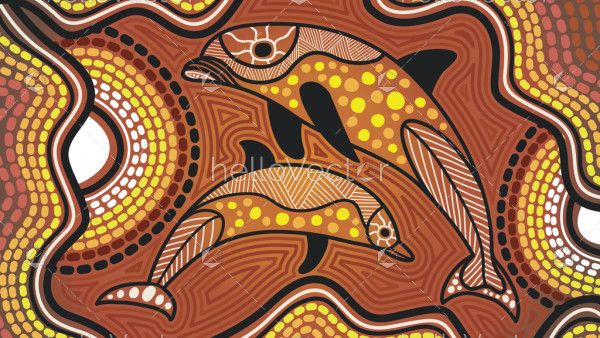 Mother and baby dolphin aboriginal painting