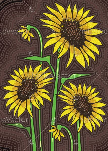 Aboriginal style of dot sunflower artwork - illustration