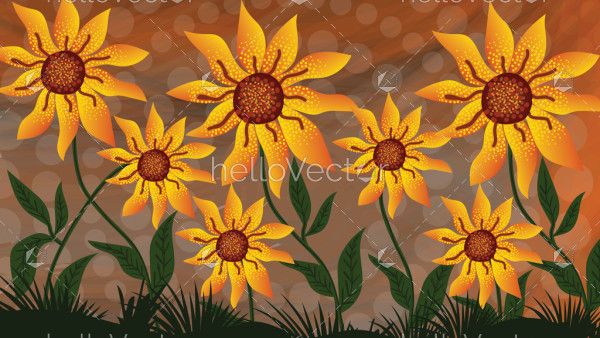 Sunflower Painting Illustration - Aboriginal style