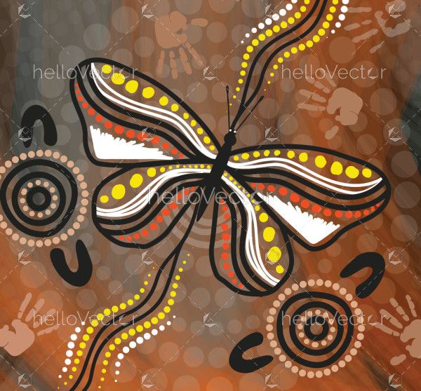 Aboriginal art vector painting with butterfly