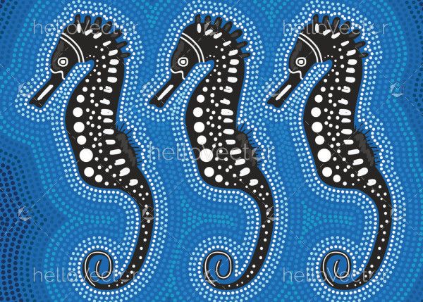 Aboriginal dot art design with seahorse