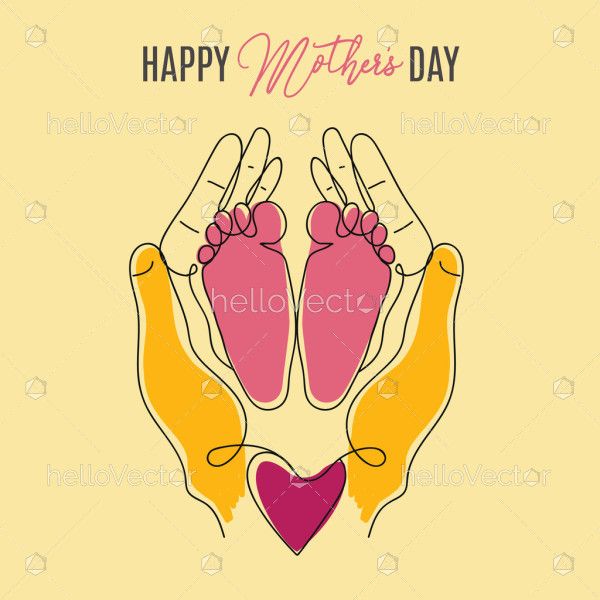 Baby feet in mother hands illustration