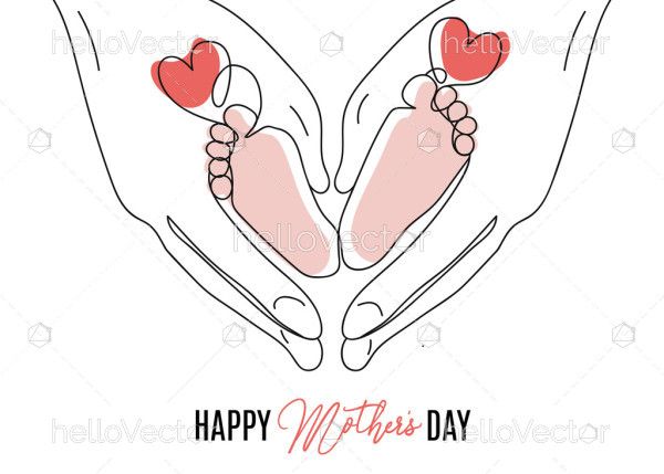 Newborn baby feet in mother hands illustration