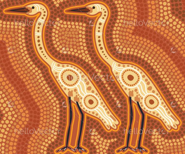 Heron aboriginal dot painting - Vector