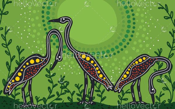 Aboriginal dot heron art illustration