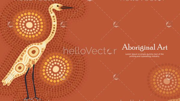 Aboriginal dot art banner design with heron