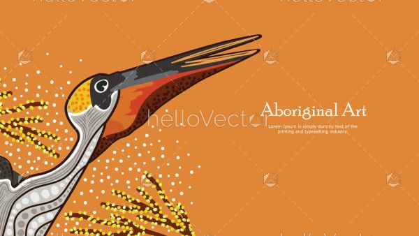 Aboriginal dot art banner design with pelican