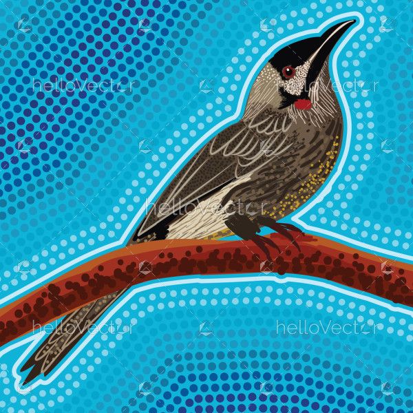 Red Wattlebird Aboriginal Artwork - Vector