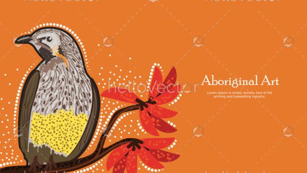 Aboriginal dot art banner design with yellow Wattlebird