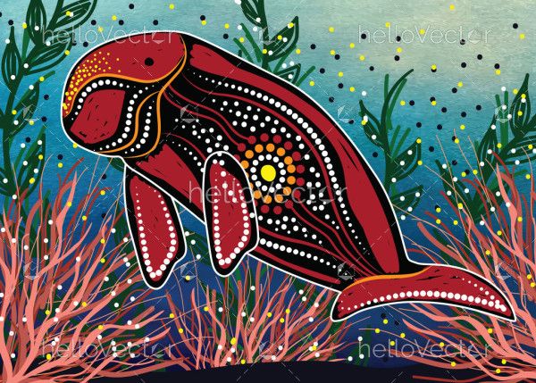 Dugong art in aboriginal dot style