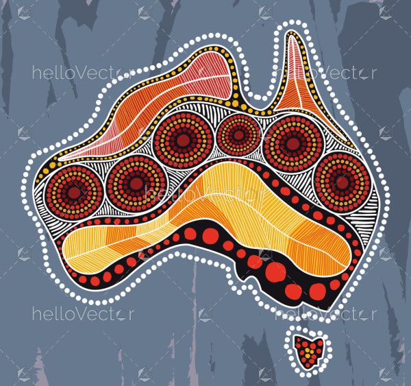 Map of Australia decorated with aboriginal design