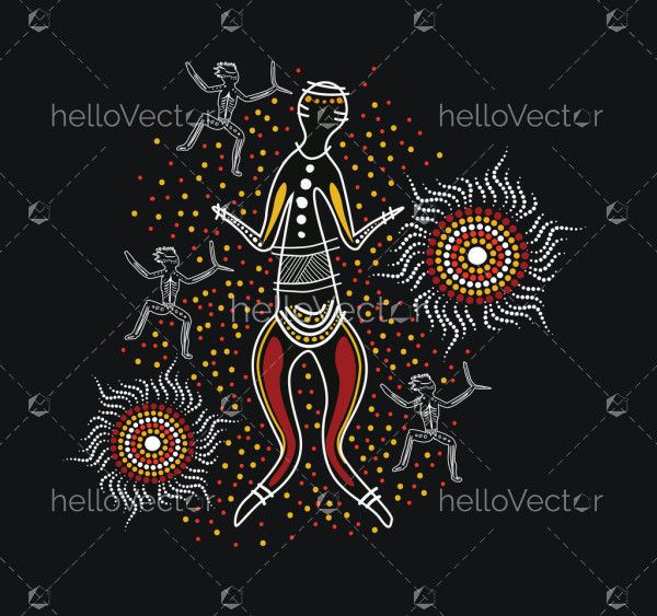Aboriginal style of dancing people art - Illustration