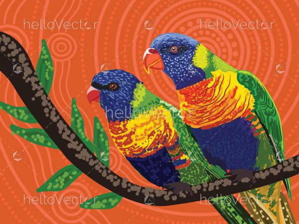 Aboriginal style of Rainbow Lorikeet art - Illustration