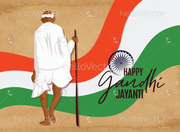 Mahatma Gandhi with Indian National Flag background, Happy Gandhi Jayanti