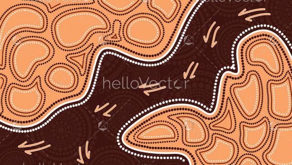 Aboriginal art vector painting with kangaroo track.