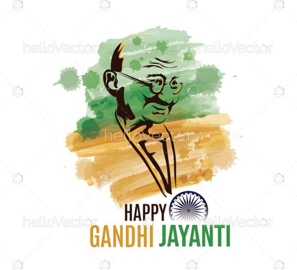 Mahatma Gandhi Abstract Watercolor Portrait, Happy Gandhi Jayanti