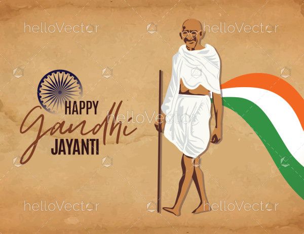 Mahatma Gandhi Illustration, 2nd October, Happy Gandhi Jayanti