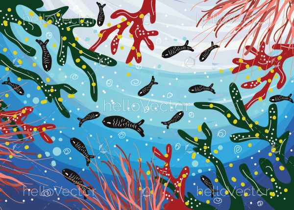 Underwater concept aboriginal art with fish - vector