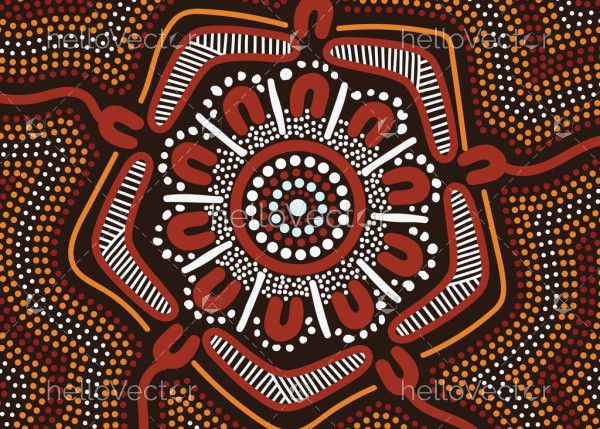 Aboriginal Australian dot art with boomerang - Vector