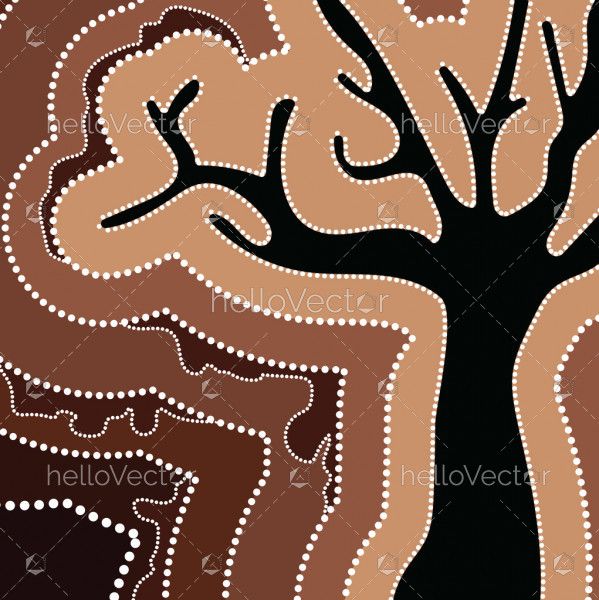 Aboriginal art vector painting with tree.