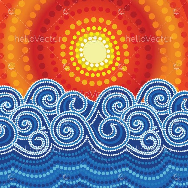 Aboriginal dot artwork with water waves