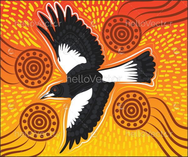 Flying magpie aboriginal dot artwork