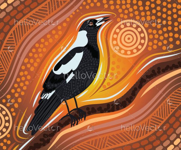 Aboriginal style of dot Magpie artwork