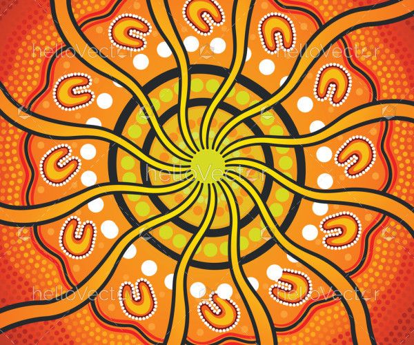 Aboriginal art vector painting with sun