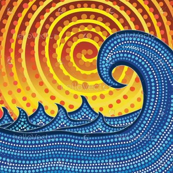 Water waves aboriginal dot art - Vector