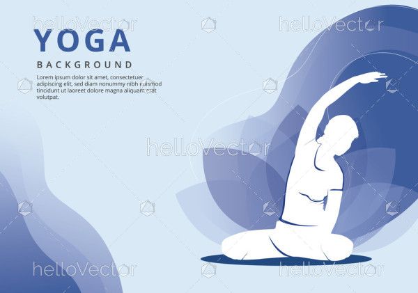 Woman doing yoga on blue abstract lotus background