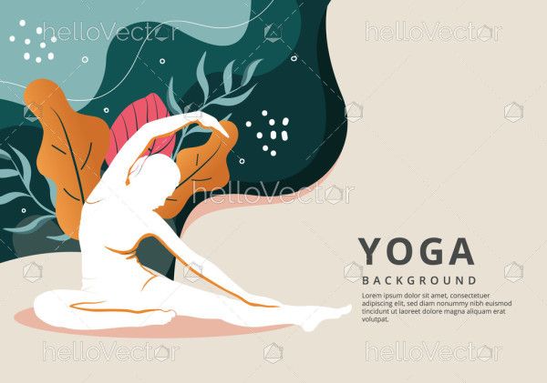 Woman doing yoga on abstract floral background