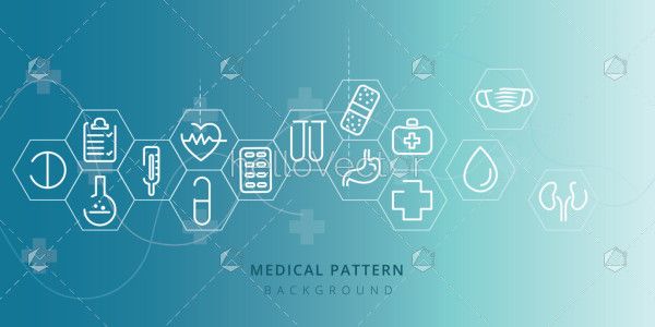 Blue healthcare background with medical elements