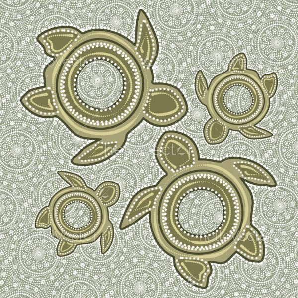 Aboriginal style of dot turtle family art - Illustration