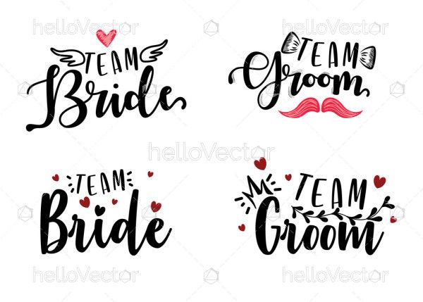 Team bride and team groom vector party lettering for print
