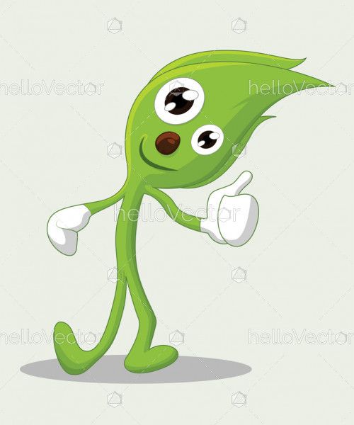Cute leaves cartoon character with thumbs up, Leaf Mascot - Vector illustration