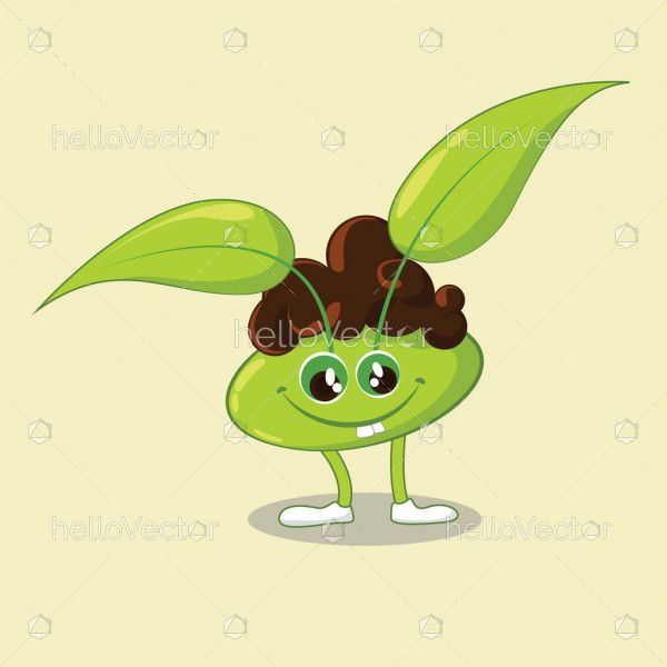 Happy cute cartoon character with leaves, Leaf Mascot - Vector illustration