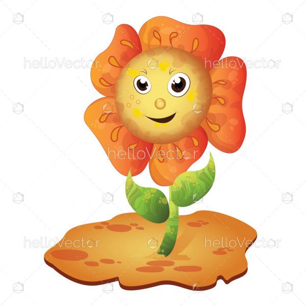 Cartoon happy sunflower character - Vector illustration