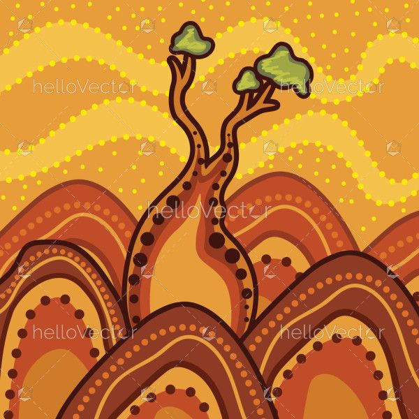 Aboriginal dot art style vector Boab (Baobab) tree painting
