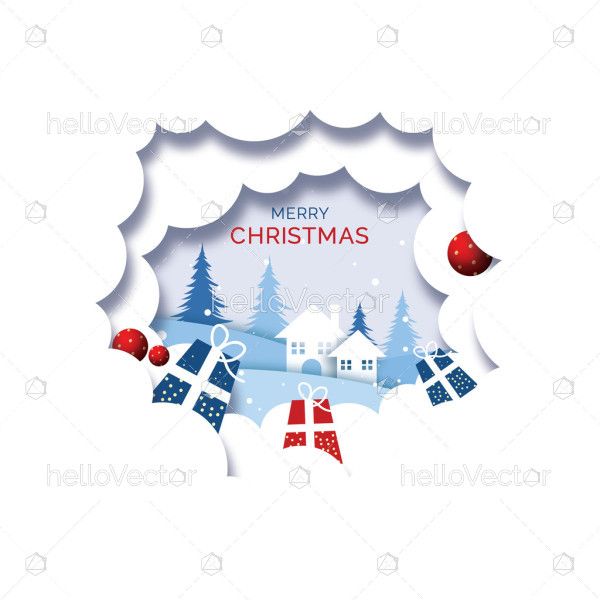 Christmas background illustration in paper cut style