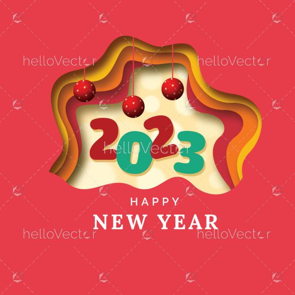 Red new year 2023 card design in paper cut style