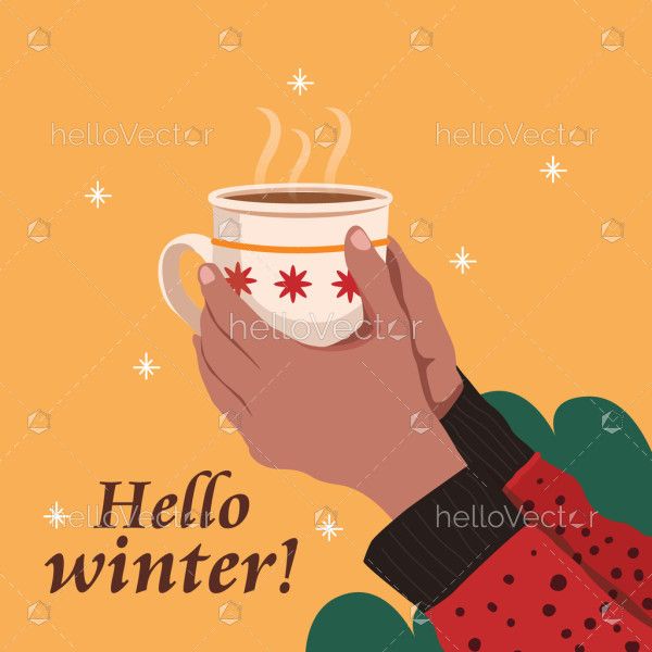 Hand holding coffee cup on bright yellow background