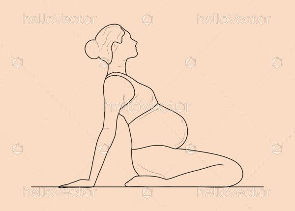 Pregnant woman doing yoga line drawing