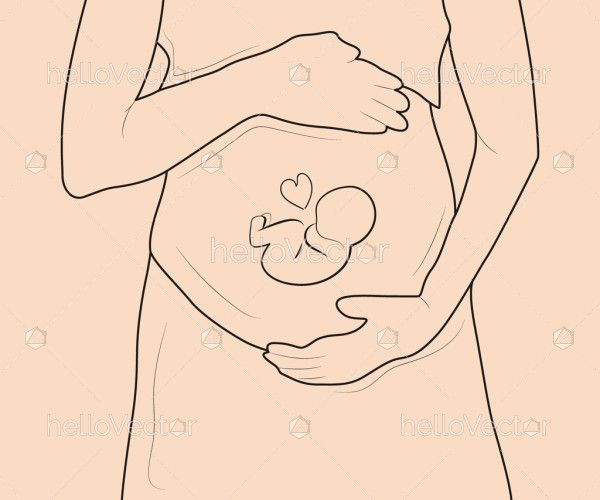 Pregnant woman line art - Vector Illustration
