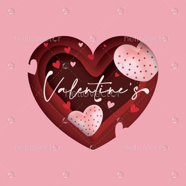 Paper cut style heart background for valentine's day