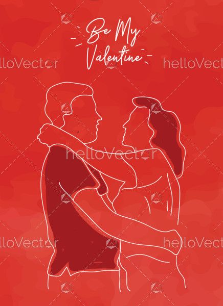 Romantic Hugging Couple. Red Valentine's Day Card Illustration