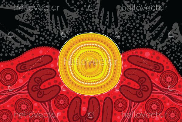 Aboriginal style of black and red painting - illustration