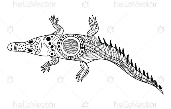 Crocodile drawing in aboriginal art style - Vector illustration