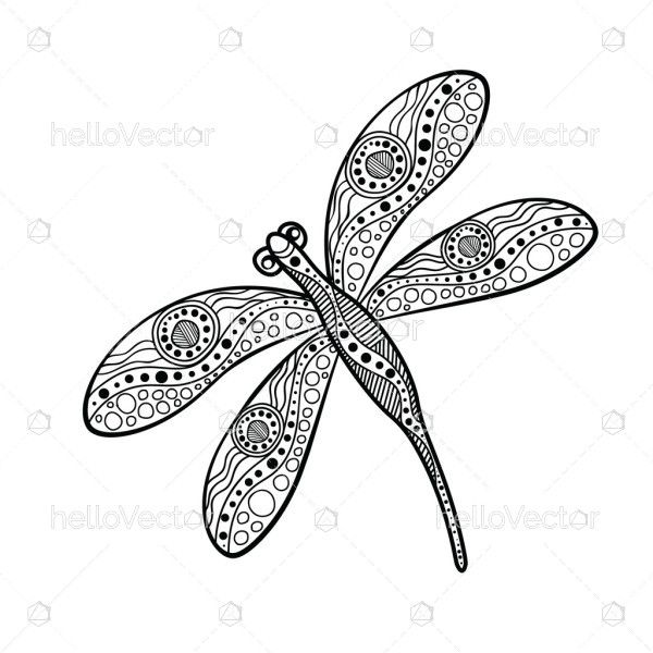 Dragonfly drawing in aboriginal art style - Vector illustration