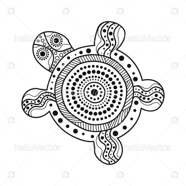 Turtle black sketch in aboriginal art style - Vector illustration